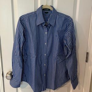 Polo Ralph Lauren Blue and White Striped Buttondown, Large